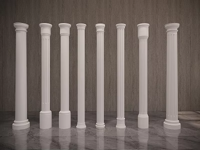 Row of White Roman Columns with Dark Wall Background and Smooth Floor 3d model