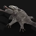 Sci Fi Monster Creature With Large Mouth Sharp Teeth And Long Claws On Black Background
