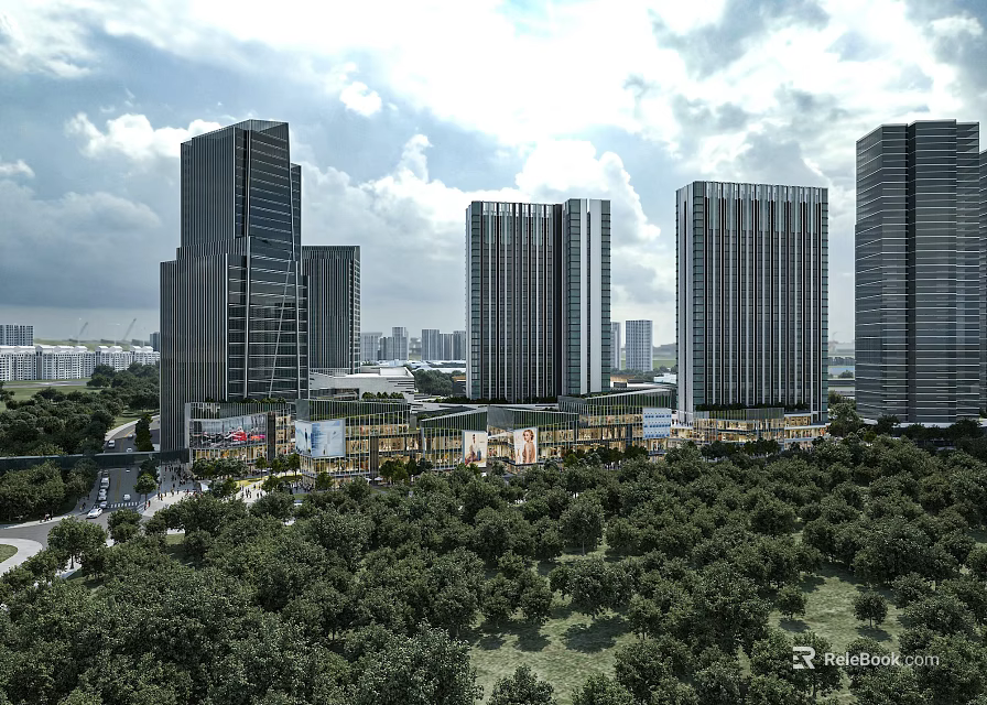 Modern Urban Aerial Planning With High Rise Buildings Green Spaces And Commercial Areas 3d model 