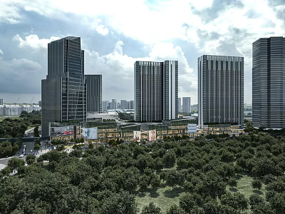 Modern Urban Aerial Planning With High Rise Buildings Green Spaces And Commercial Areas 3d model