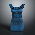 Stylish Blue Sleeveless Dress With Ruffled Collar And Decorative Buttons