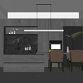 Modern Restaurant Interior With Dark Cabinets Island Chairs And Pendant Lighting