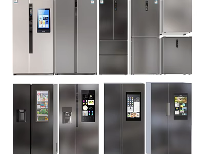 Modern Various Models Refrigerators and Freezers with Stainless Steel and Smart Display Features 3d model