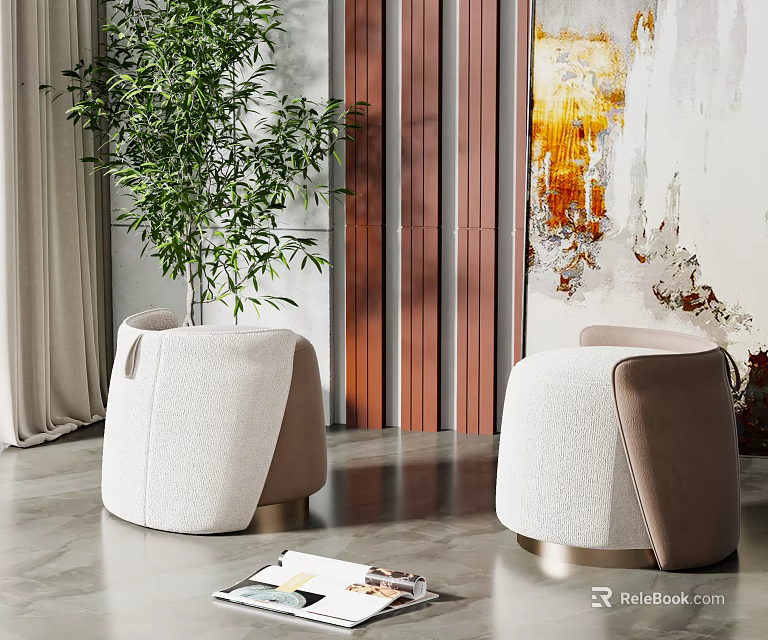 Modern Elegant Ottoman With Soft Fabric Leather Accents And Metal Base In Living Room 3d model 