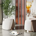 Modern Elegant Ottoman With Soft Fabric Leather Accents And Metal Base In Living Room