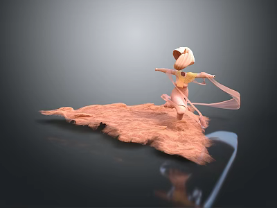 Game And Movie Cat Eared Character With Pink Fur In Dynamic Pose And Flowing Ribbon 3d model