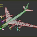 Military Airplane with Four Propeller Engines Red Star Symbols on Wings and White Body