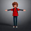 3D Game Movie Character With Brown Hair Blue Eyes Red Shirt Black Backpack Blue Pants