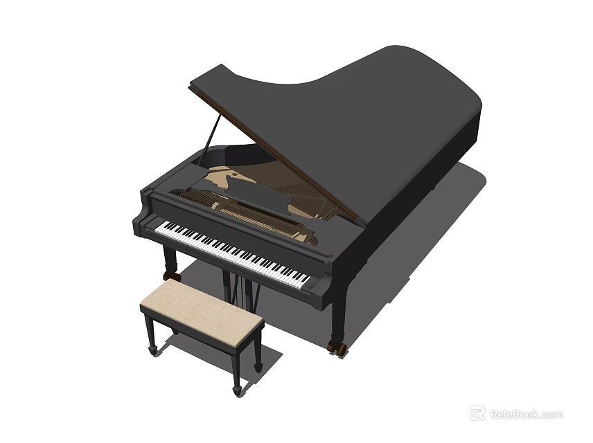 Elegant Black Grand Piano Musical Instrument With Matching Stool And Glossy Exterior 3d model 