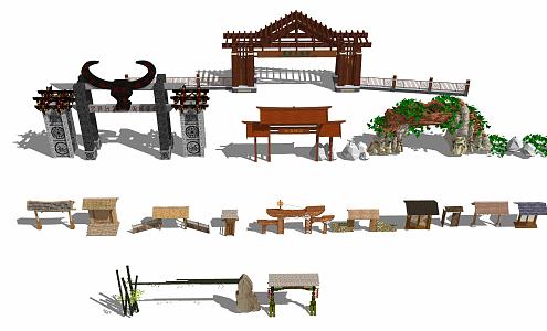 New Chinese style gate farmhouse gate courtyard gate 3d model