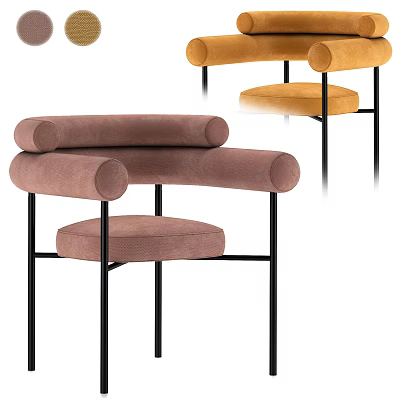 Modern Leisure Chair with Velvet Upholstery Curved Armrests and Black Metal Legs 3d model