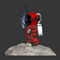 Red Astronaut Figure Standing On Moon Surface Holding Blue Flag With Logo 3d model