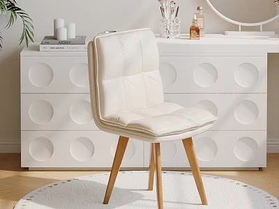 White Leather Accent Chair with Wooden Legs and Modern Round Cutout Drawer Chest 3d model