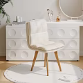 White Leather Accent Chair with Wooden Legs and Modern Round Cutout Drawer Chest