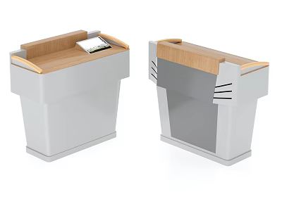 Modern Gray Podiums With Wooden Tops And Side Detail Structures 3d model
