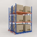 Blue Frame Orange Beam Industrial Shelving Unit With Multiple Layers And Cardboard Boxes 3d model