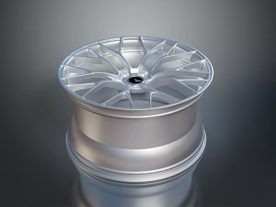 Silver Alloy Wheel Rim With Modern Spoke Design And Shiny Finish Automotive Accessory 3d model