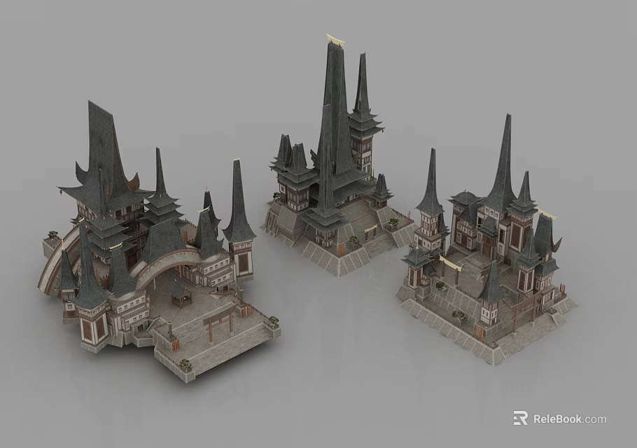 Ancient Architecture Models With Multiple Spires And Traditional Design Details 3d model 
