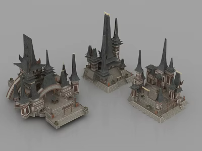 Ancient Architecture Models With Multiple Spires And Traditional Design Details 3d model