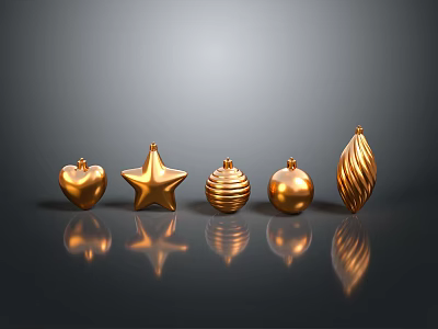 Golden Decorative Ornaments For Home Furniture With Heart Star And Striped Shapes 3d model