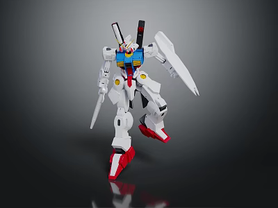 White Robot Figure With Red Feet Blue Chest And Swords Design 3d model