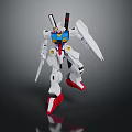 White Robot Figure With Red Feet Blue Chest And Swords Design