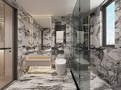 Modern Bathroom Interior With Marble Walls Floors Glass Shower And Vanity 3d model