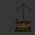Traditional Architectural Structure With Rusty Roof Stone Mill And Wheelbarrow