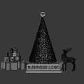 Festive Christmas Tree With Golden Gifts Deer Ornament And Business Logo