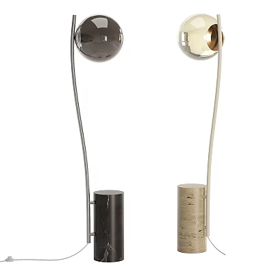 Modern Table Lamps With Cylindrical Base Spherical Shade And Curved Pole In Black And Beige 3d model