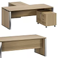 Modern Office Desk Design With Wooden Top Metal Frame And Mobile Drawer Cabinet