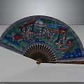 Traditional Colorful Painted Fan With Intricate Oriental Figure And Architecture Scenery