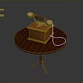 Vintage Wooden Telephone Placed On Round Wooden Table With Rotary Dial