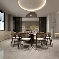 Modern Restaurant Interior Design With Open Layout Grey Marble Floor And Dining Table Chairs 3d model