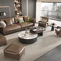 Modern Leather Sofa And Coffee Table Set With Ottoman And Marble Top In Living Room