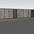 Garden Landscape Design with Gray Stone Wall Wooden Lattice Gates Paved Ground and Green Trees