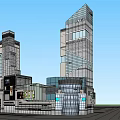 Modern Commercial Complex With High Rise Buildings Motel Shops And Billboards