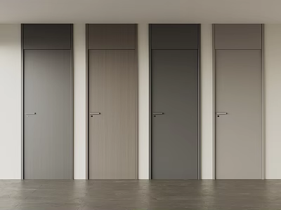 Four Modern Hinged Doors With Various Tones Sleek Design White Walls Gray Floor 3d model