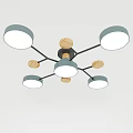 Contemporary Ceiling Light Featuring Multiple Circular Shades And Wooden Accents 3d model