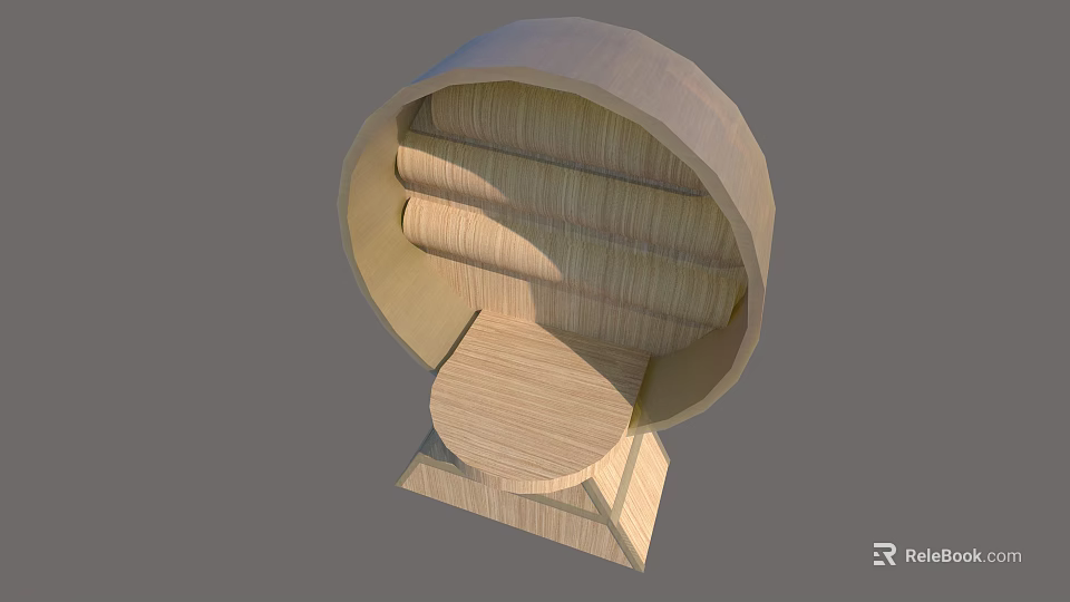 Wooden Stool With Round Layered Structure And Modern Simple Design Elements 3d model 