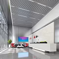Modern Office Lobby Interior Featuring Reception Desk Receptionist And Potted Plant