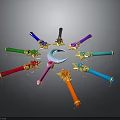 Colorful Decorative Magic Weapons With Star Moon Shaped Tops Arranged In Circle