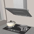Modern Kitchen Cooking Utensils With Stainless Steel Range Hood Gas Stove And Pots