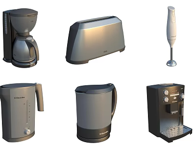 Essential Kitchen Appliances Including Coffee Maker Toaster Kettle And Hand Blender 3d model