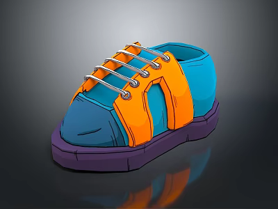 Colorful Sneakers Featuring Blue Orange Upper Purple Sole And Cartoon Style White Laces Design 3d model