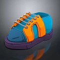 Colorful Sneakers Featuring Blue Orange Upper Purple Sole And Cartoon Style White Laces Design