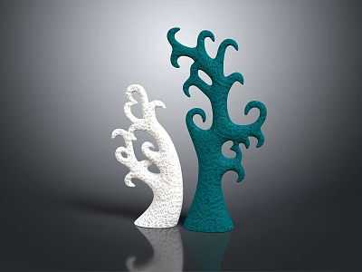 Modern Decorative Ornament Set With Textured White and Teal Curved Branch Inspired Sculptural Designs 3d model