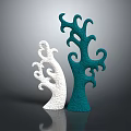 Modern Decorative Ornament Set With Textured White and Teal Curved Branch Inspired Sculptural Designs