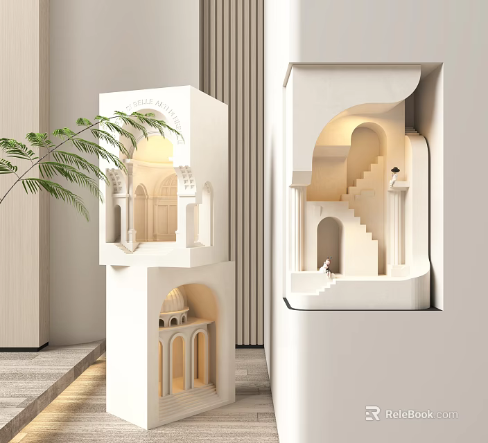 Modern Decorative Lighting For White Architectural Model With Staircase And Arch Design 3d model 