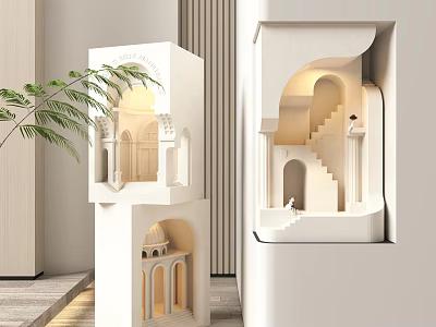 Modern Decorative Lighting For White Architectural Model With Staircase And Arch Design 3d model
